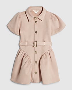 Mini Girls Pink Faux Suedette Prom Dress