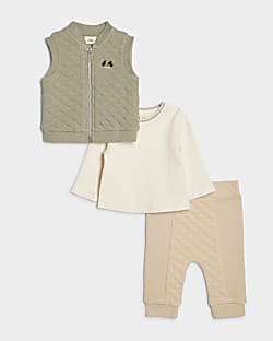 Baby Boys Khaki Quilted Gilet Set