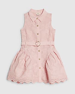 Mini Girls Pink Bow Lace Belted Dress