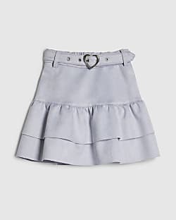 Girls Blue Faux Suede Belted Skirt