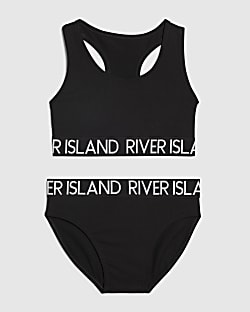 Girls Black Crop Top And Brief Set