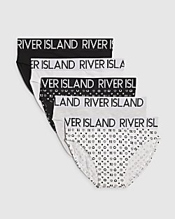 Girls Black RI Monogram Pack Of 5 Briefs