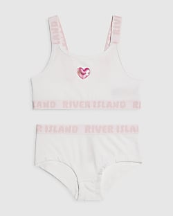 Girls White Strappy Crop Top and Brief Set