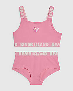 Girls Pink Strappy Crop and Brief Set