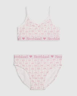 Girls White Bow Crop Top And Brief Set