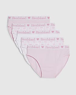 Girls Pink Bow Print Pack Of 5 Briefs