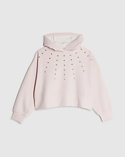 Girls Pink Studded Hoodie