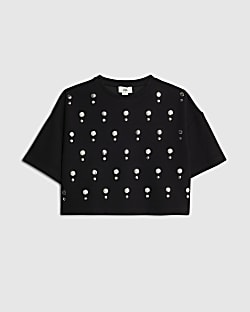 Girls Black Studded T-Shirt