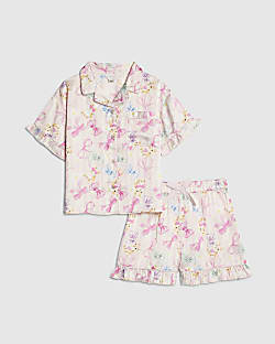 Girls Pink Bunny Stripe Satin Pyjamas