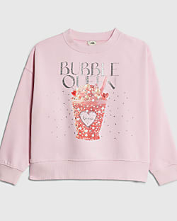 Girls Pink Bubble Queen Sequin Sweatshirt