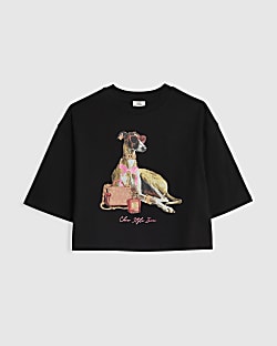 Girls Black Icon Dog Cropped Top
