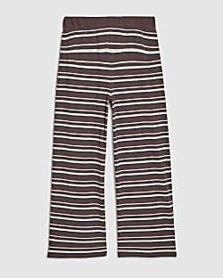 Girls Brown Stripe Wide Leg Trousers