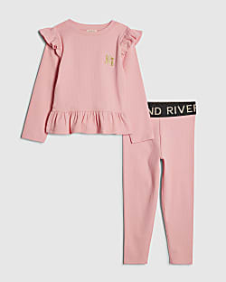 Mini Girls Pink RI Waistband Ribbed Set