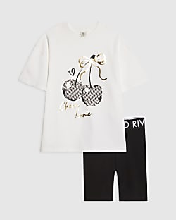 Girls White Cherry T-Shirt Set