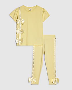 Mini Girls Yellow Satin Bow T-Shirt Set