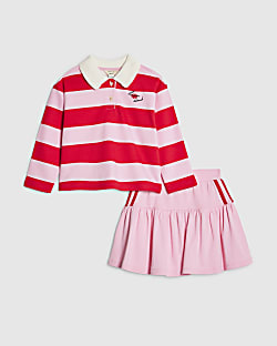 Mini Girls Pink Stripe Polo Shirt Set