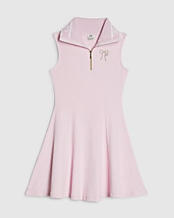 Girls Pink Oversized Collar Dress