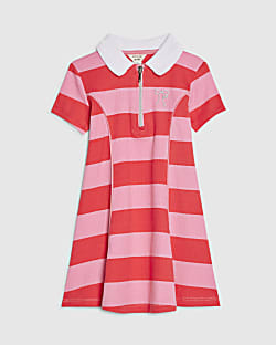 Mini Girls Pink Stripe Bow Polo Dress
