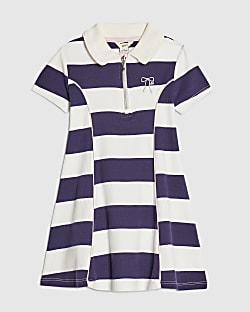Mini Girls Navy Stripe Bow Polo Dress