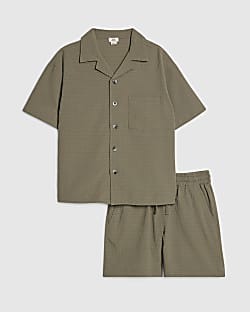 Boys Khaki Textured Shirt Set