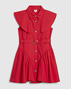 Girls Red Poplin Prom Dress