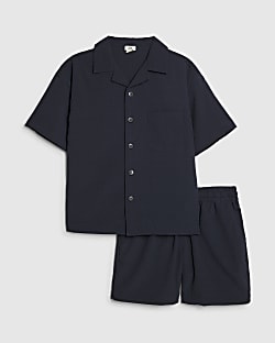 Boys Navy Textured Shirt Set