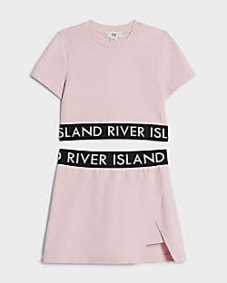 Girls Pink RI Waistband T-Shirt And Skort Set