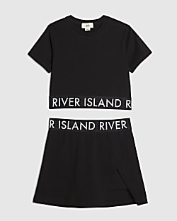 Girls Black T-Shirt And Skort Set