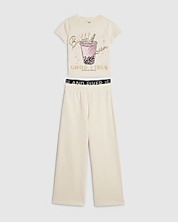 Girls Cream Bubble Queen T-Shirt Set