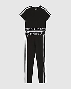 Girls Black Side Stripe T-Shirt Set