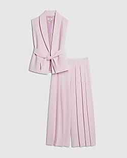 Girls Pink Sleeveless Blazer Set