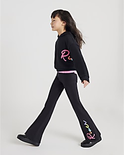 Girls Black River Hoodie And Trousers Set