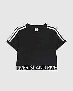 Girls Black Side Stripe T-shirt