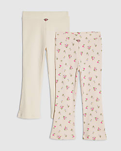 Mini Girls Pink Rib Floral Pack Of 2 Leggings