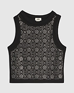Girls Black RI embellished Tank Top