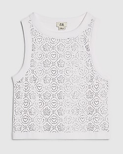Girls White RI Diamante Tank Top