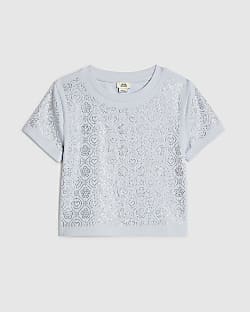 Girls Blue RI Diamante T-Shirt
