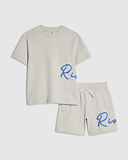 Mini Boys Grey River T-Shirt And Shorts Set