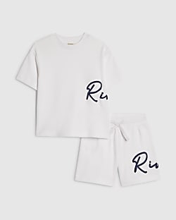 Mini Boys White Oversized River T-Shirt Set