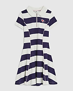 Girls Blue Stripe Polo Dress