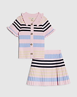 Mini Girls Pink Stripe Polo Shirt Set