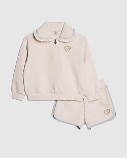 Girls Pink Collared Sweatshirt Set