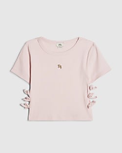 Girls Pink 3D Bow Ribbed Top