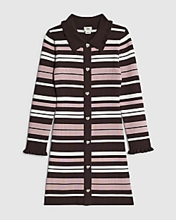 Girls Brown Stripe Polo Dress
