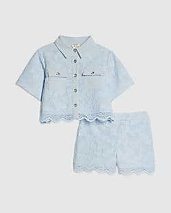 Mini Girls Blue Lace Blouse And Shorts Set