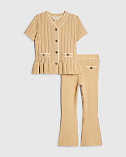 Mini Girls Beige Peplum Hem Short Sleeve Top