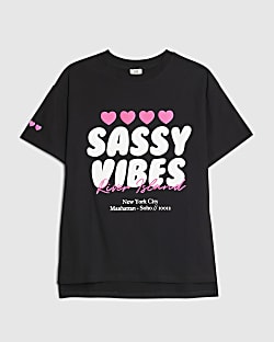 Girls Black Sassy Vibes T-Shirt
