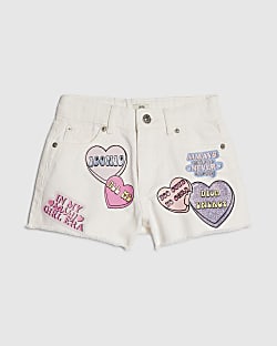 Girls White Denim Love Heart Shorts