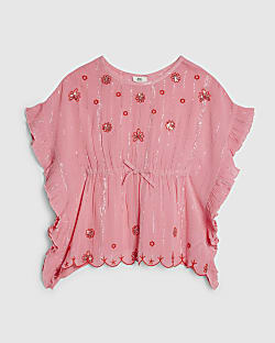 Mini Girls Pink Embellished Kaftan