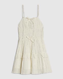 Mini Girls Cream Tiered Dress